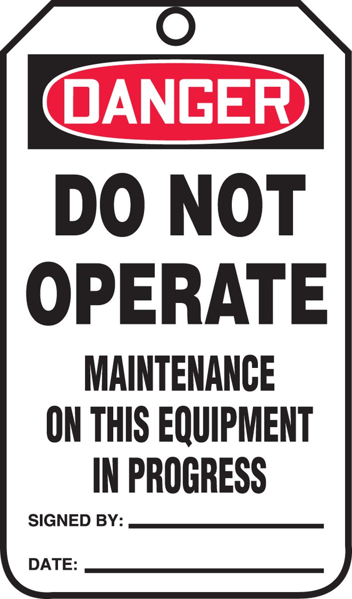 Accuform MDT208PTP RP-Plastic Safety Tag, Legend "Danger Do Not Operate Maintenance on This", 5.75" Length x 3.25" Width x 0.015" Thickness, Red/Black on White (Pack of 25)