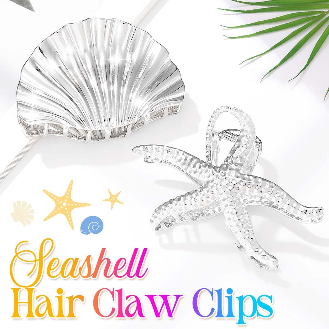 Reaky Seashell Claw Clips Gold Metal Hair Clip Starfish Hair Claw Clip Hair Accessories for Women (Silver) - Image 2