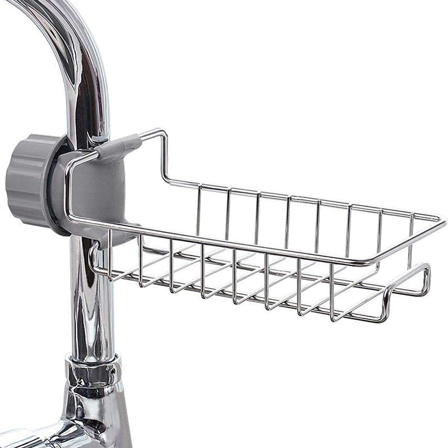 Stainless Steel Faucet Sponge Holder for Kitchen Sink - Adjustable Clamp-on Tap Caddy Basket with Drain Design for Scrubber, Soap, Shampoo Storage | Multifunction Bathroom Organizer Rack-image-46