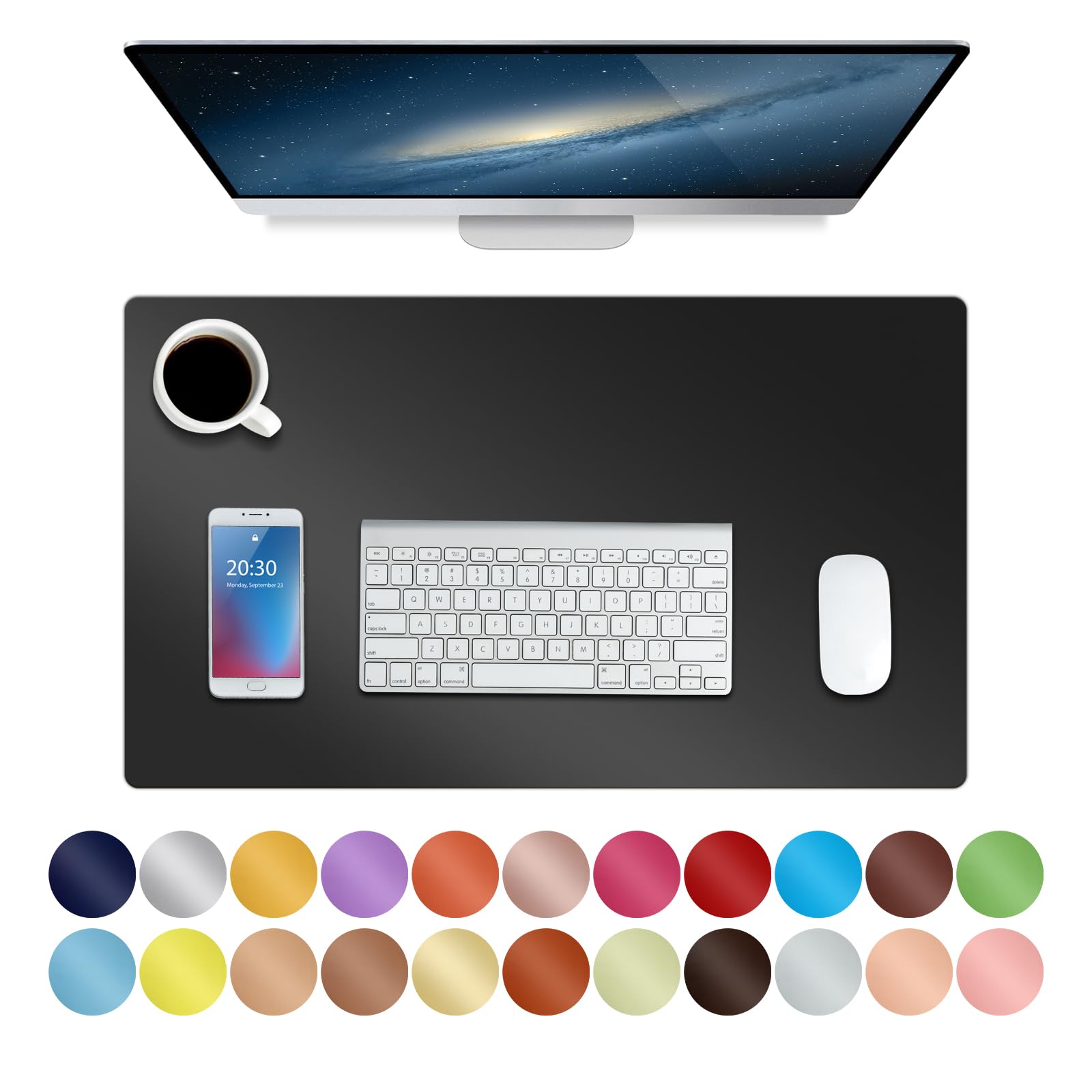 Boutilon Leather Desk Pad 24"x 14" Non-Slip Mouse Pad,Office Desk Mat,Waterprooft PU Leather Desk Blotter,Desk Pad Protector,Mouse pad for Home Office Decor (S-Black)