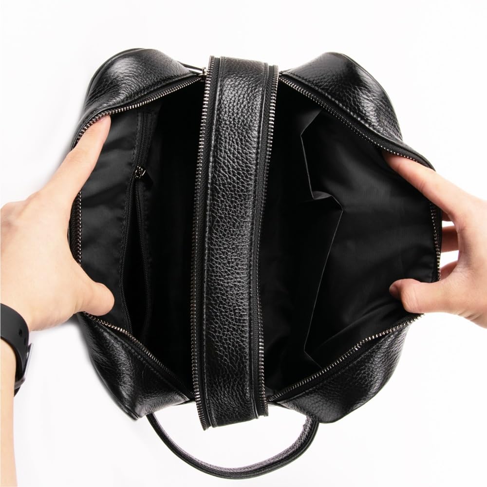 Kulturbeutel, Leder, wasserdicht, Reise-Kulturbeutel, Organizer, perfekt für Rasur, Pflege, Dopp Kit und Haushalt, Geschäft, Urlaub, Kosmetiktasche mit tragbarem Griff