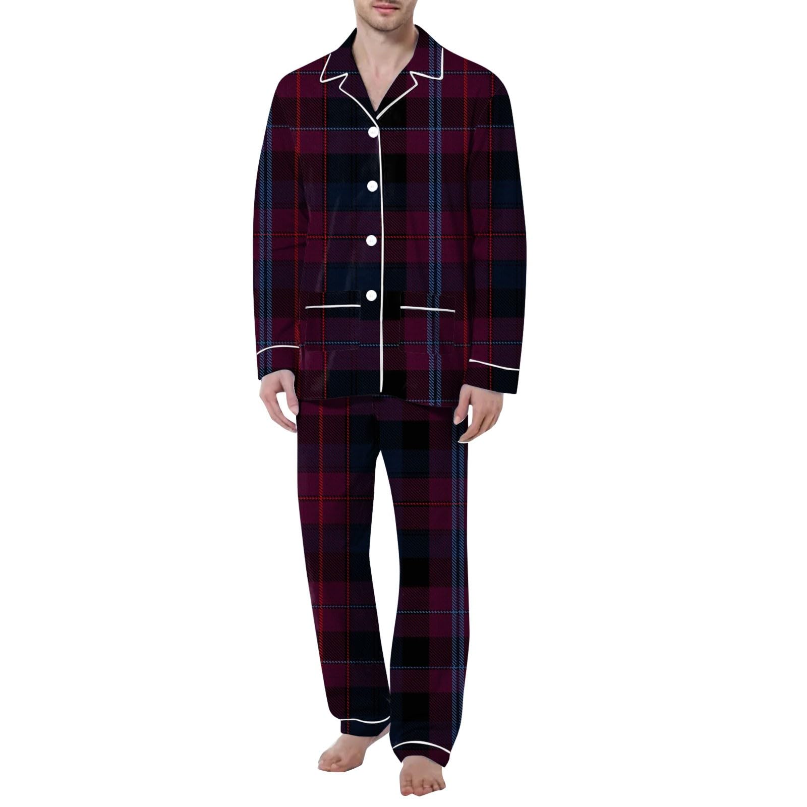 Generisch Pijama largo de invierno para hombre, conjunto de 2 piezas, ropa de dormir básica, pijamas y pantalones, tira de botones, juego de pijama de dos piezas