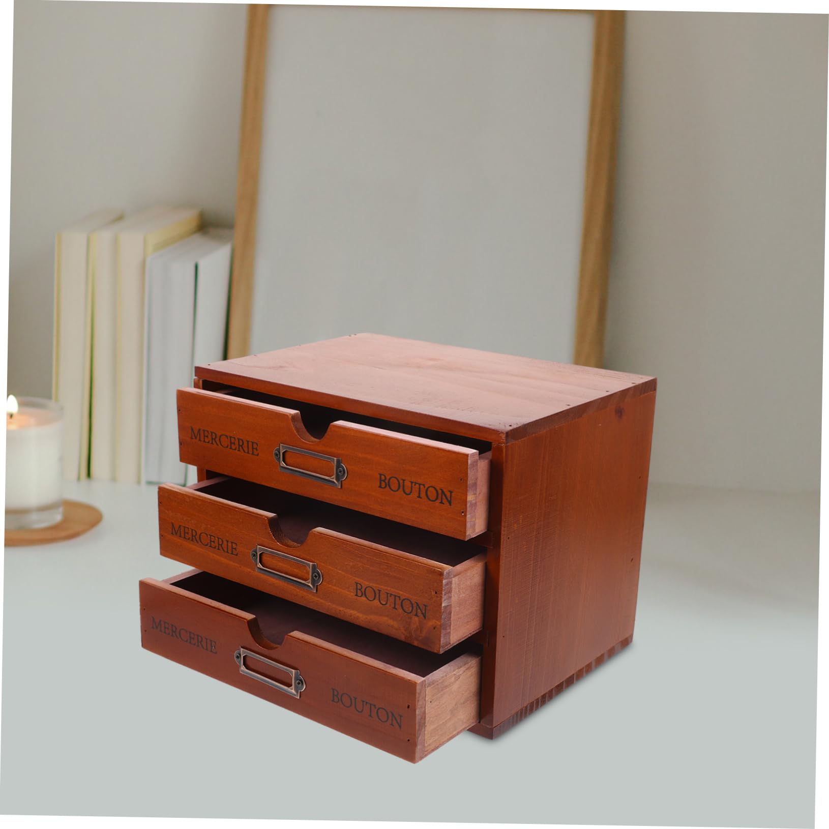 Garneck Organizzatore da Scrivania per Mantenere L'ordine in Legno Marrone 3 Cassetti Soluzione Compatta per Accessori, per Camere da Letto e Bagni