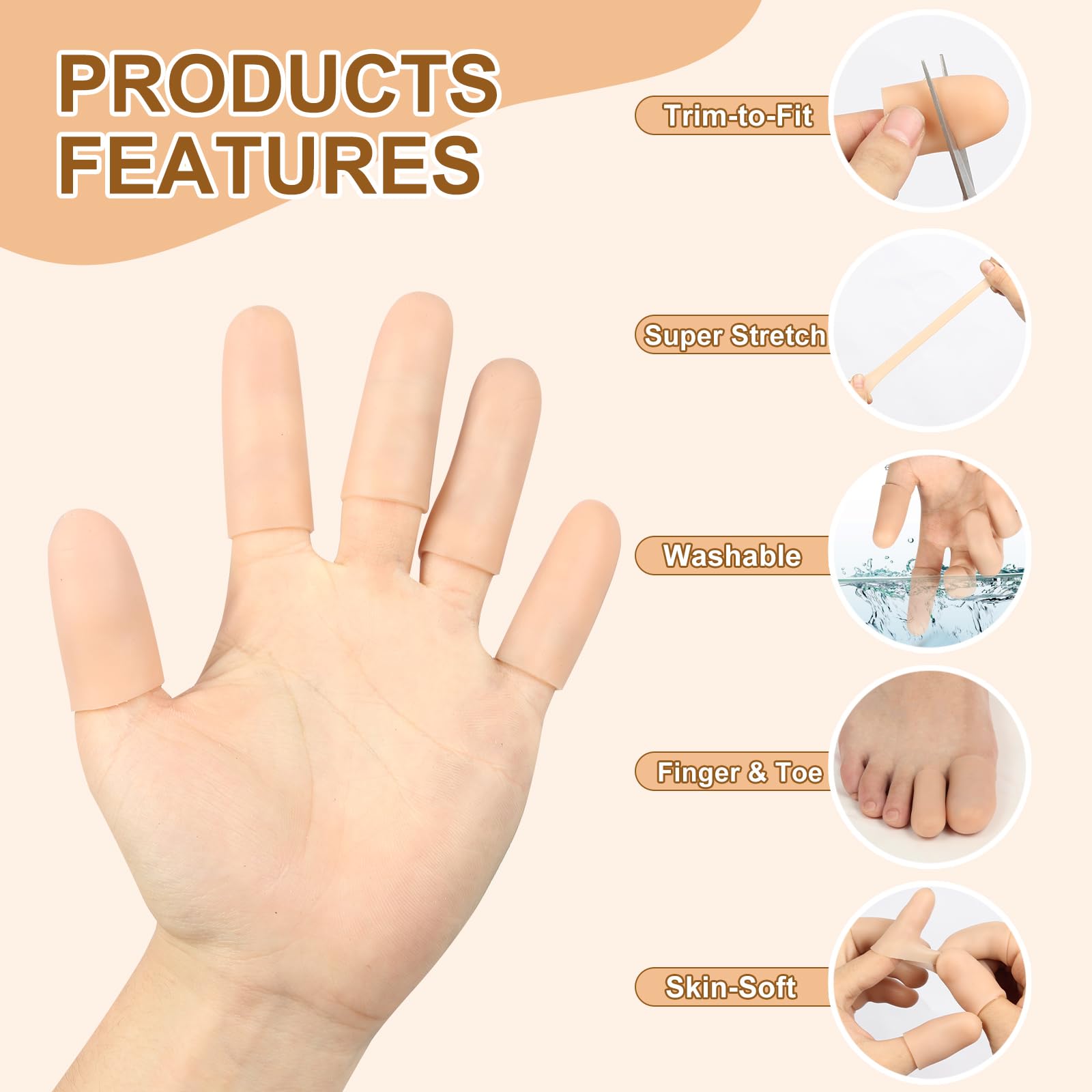 BMKYUET Gel Finger Cots 20Pcs -Reusable Silicone Finger & Thumb Guards,Flexible Shields Against Dryness, Rubbing, and Skin Stress During Activities 1
