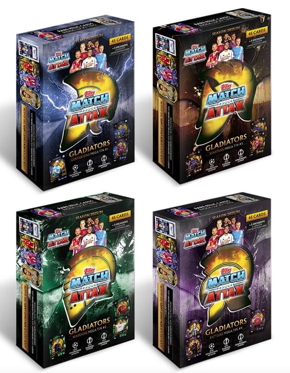 1x Topps Match Attax UEFA Champions League MEGA TIN 2025/2026 – 48 tarjetas incluye 3 Gladiators Limited Editions & Chance en tarjeta Relic – 1 de 4 diseños – Incluye protección de envío HeartGlobal
