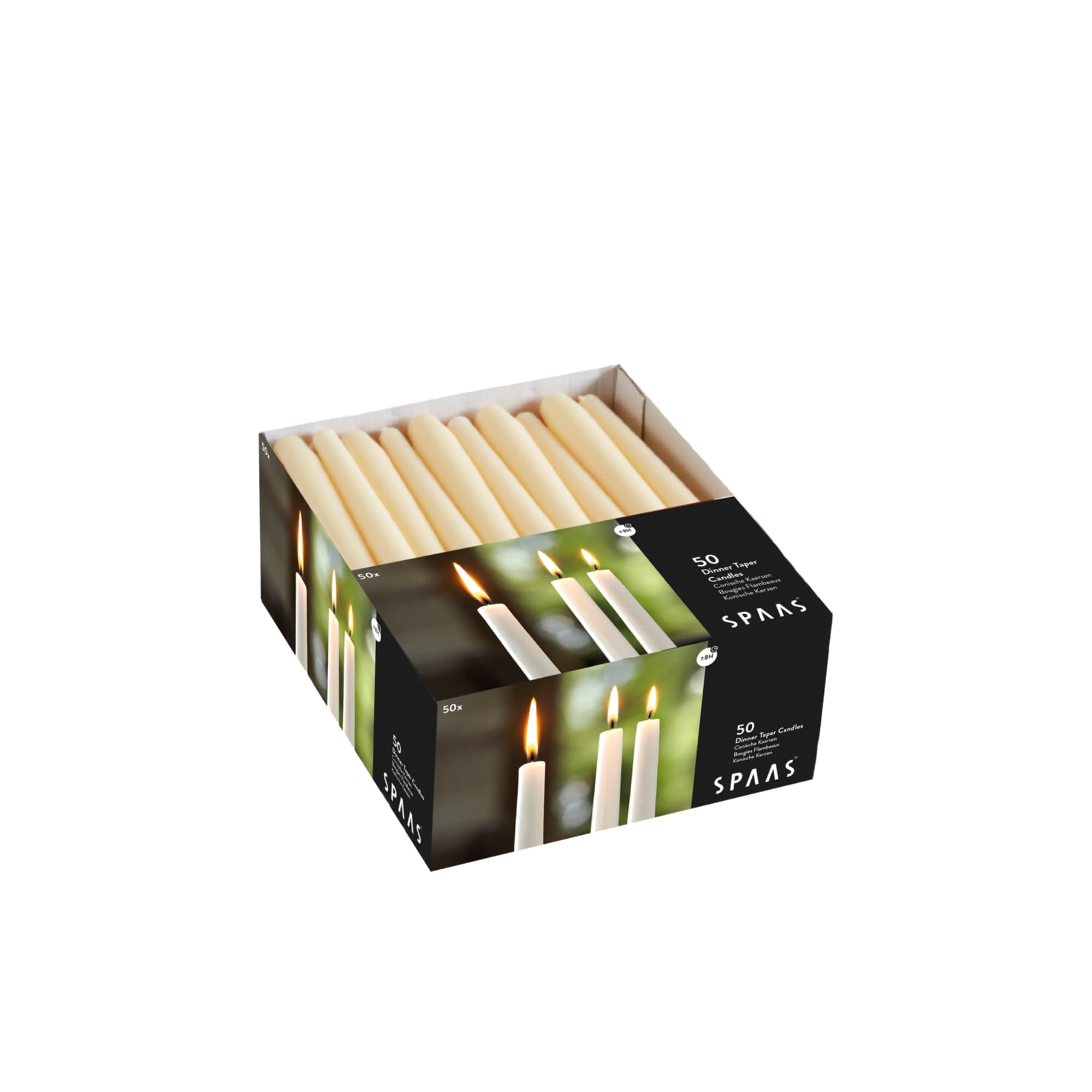 Spaas Festilux-Velas 50 Unidades, 23/250 mm, ± 8 Horas, Color Beige, Cera de parafina, Crema, 2.3 cm, Marfil