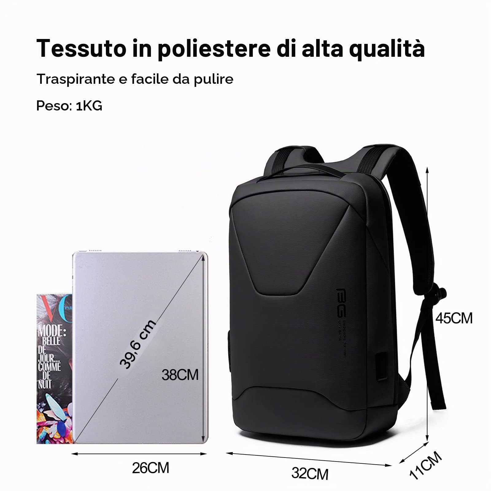 FANDARE Antifurto Zainetto Scuola con Porta USB Zaino per 15.6 Pollici PC Portatile da Uomo Donna Borsa Daypacks per Business Viaggio Lavoro Impermeabile Nero