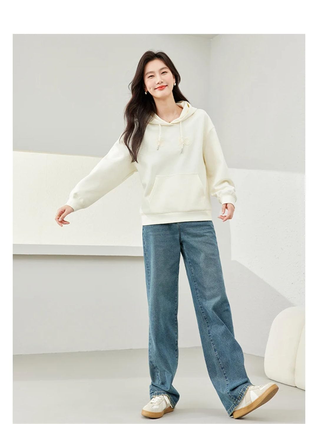 Sudadera con capucha de algodón simple para mujer, con bordado de letras, manga caída