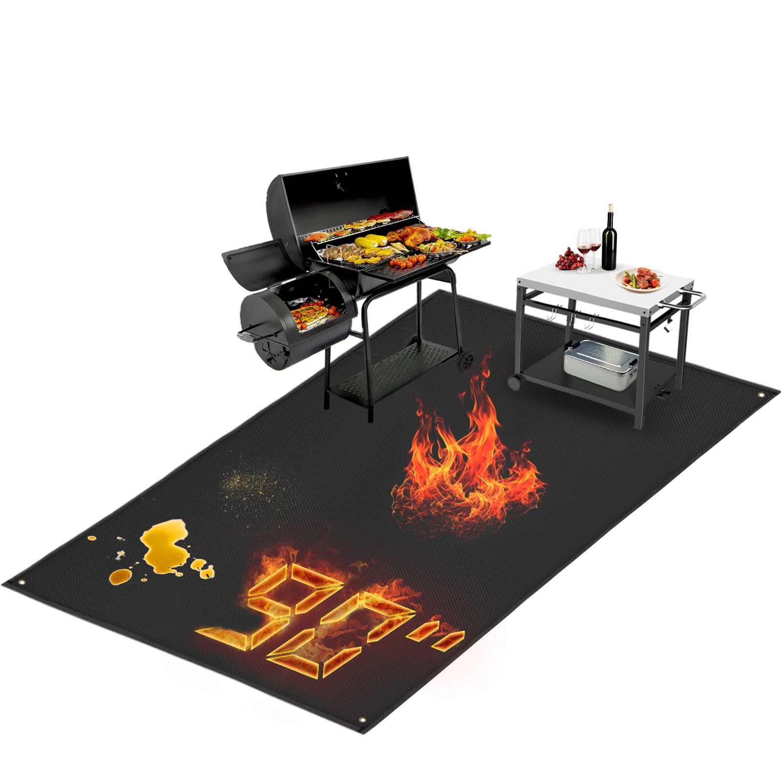 Extra große Grillmatte für den Außenbereich, 228,6 x 121,9 cm, kompatibel mit Blackstone Grills, Holzkohlegrills und Gasgrills, feuerfesten Grillpads und Bodenmatten, schwarz