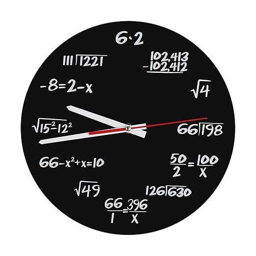 Jenngaoo Mathematische Wanduhr, 11,8" Wall Clock Math Einzigartige Neuheit Maths Equation Uhr - Jede Stunde markiert durch eine einfache Math Equation (30cm)