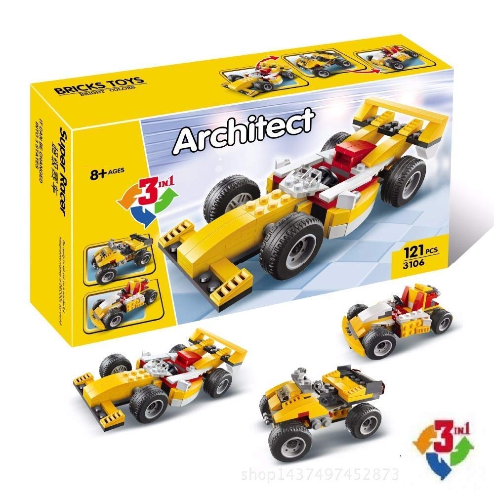 bestbuytoy 3 in 1 educational racing car 121 pcs building blocks learning bricks (super racer -121 pcs)-Multi color