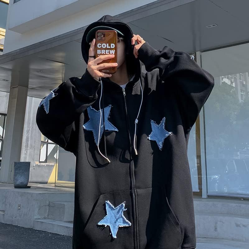 Men's Star Patch Zip Up hoodie for Men Women Graphic Hoodies Y2K Oversized Sweatshirt Jacket Streetwear4