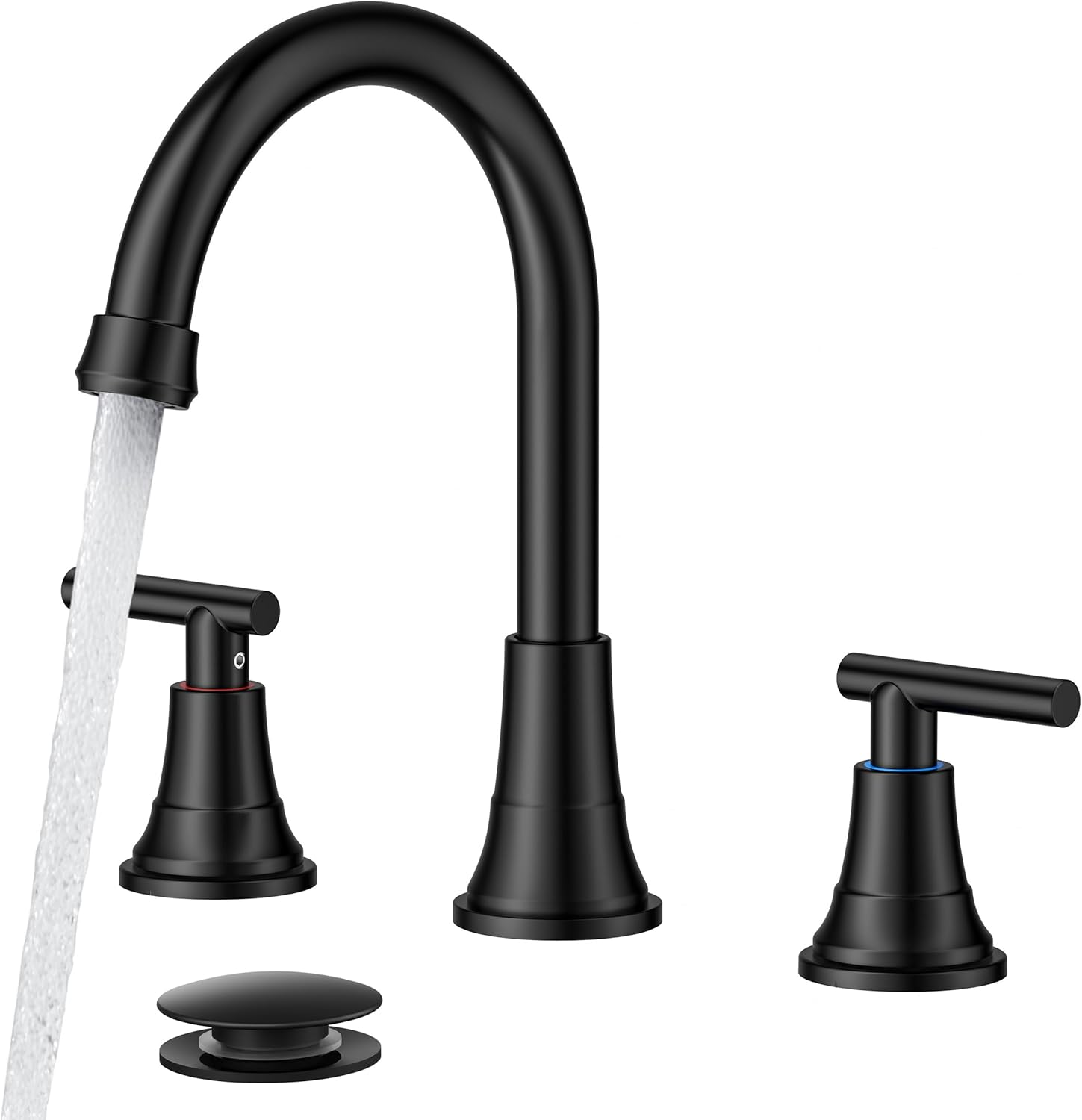 FORIOUS Black Bathroom Faucet 3 Hole Vanity, 2 Handle 360° Swivel Matte Black 8 Inch Widespread Bathroom Sink Faucet 3 Holes, with 360 Degree Rotating Spout, Pop-up Drain, Supply Lines