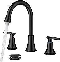 FORIOUS Matte Black 3-Hole Bathroom Faucet, 360° Swivel 8" Widespread Vanity Sink Tap with Pop-Up Drain & Supply Lines