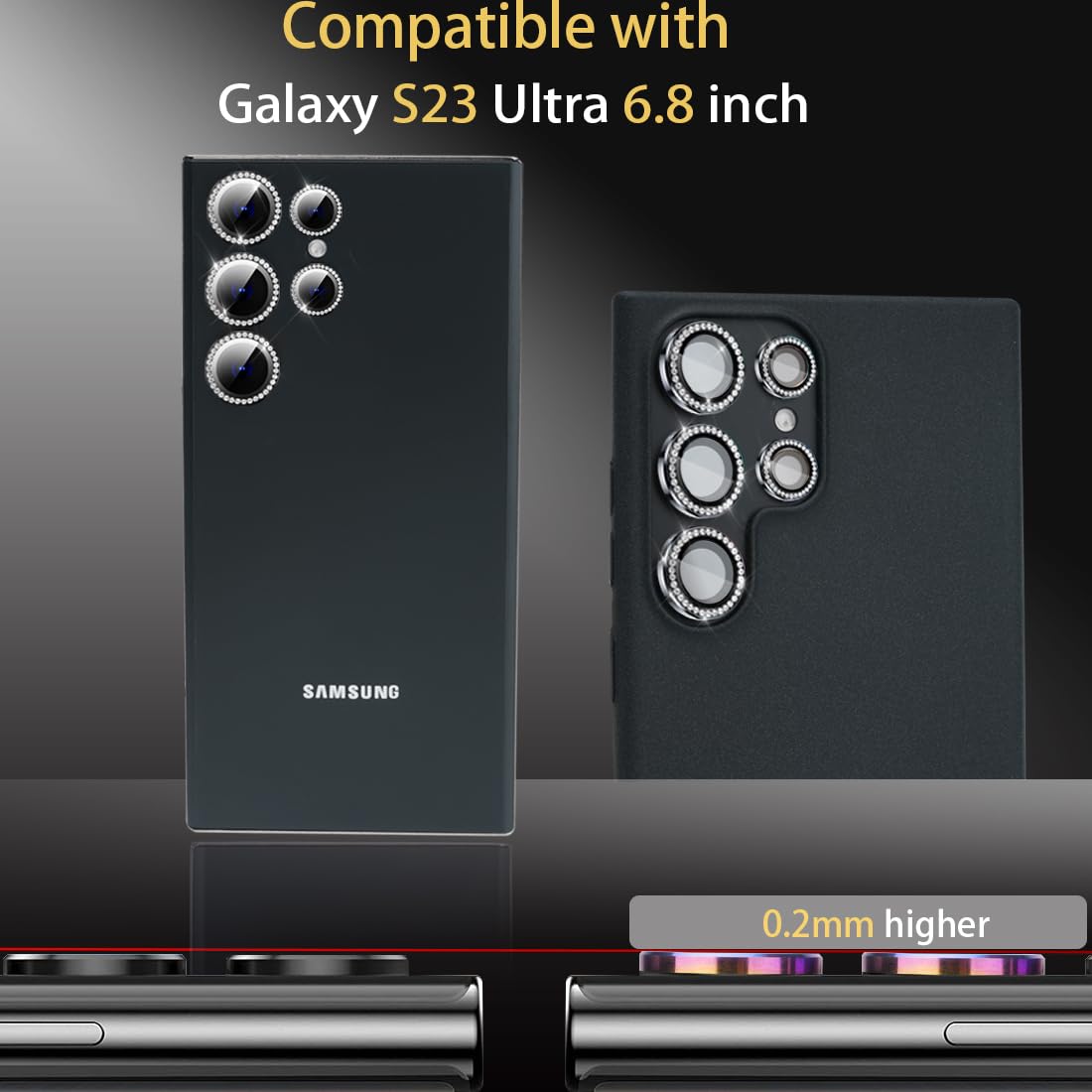 Osłona obiektywu aparatu do Samsung Galaxy S23 Ultra, pierścień ze stopu aluminium, osłona obiektywu ze szkła hartowanego, odporna na zarysowania, dekoracyjna osłona aparatu, pasuje do