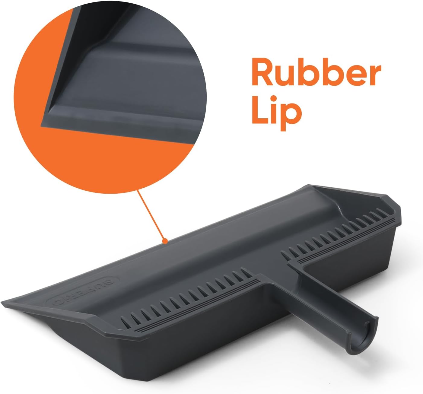 Superio Wide Plastic Dustpan with Comb - 16" Wide, Rubber Lip, Broom Handle Clip, Grey