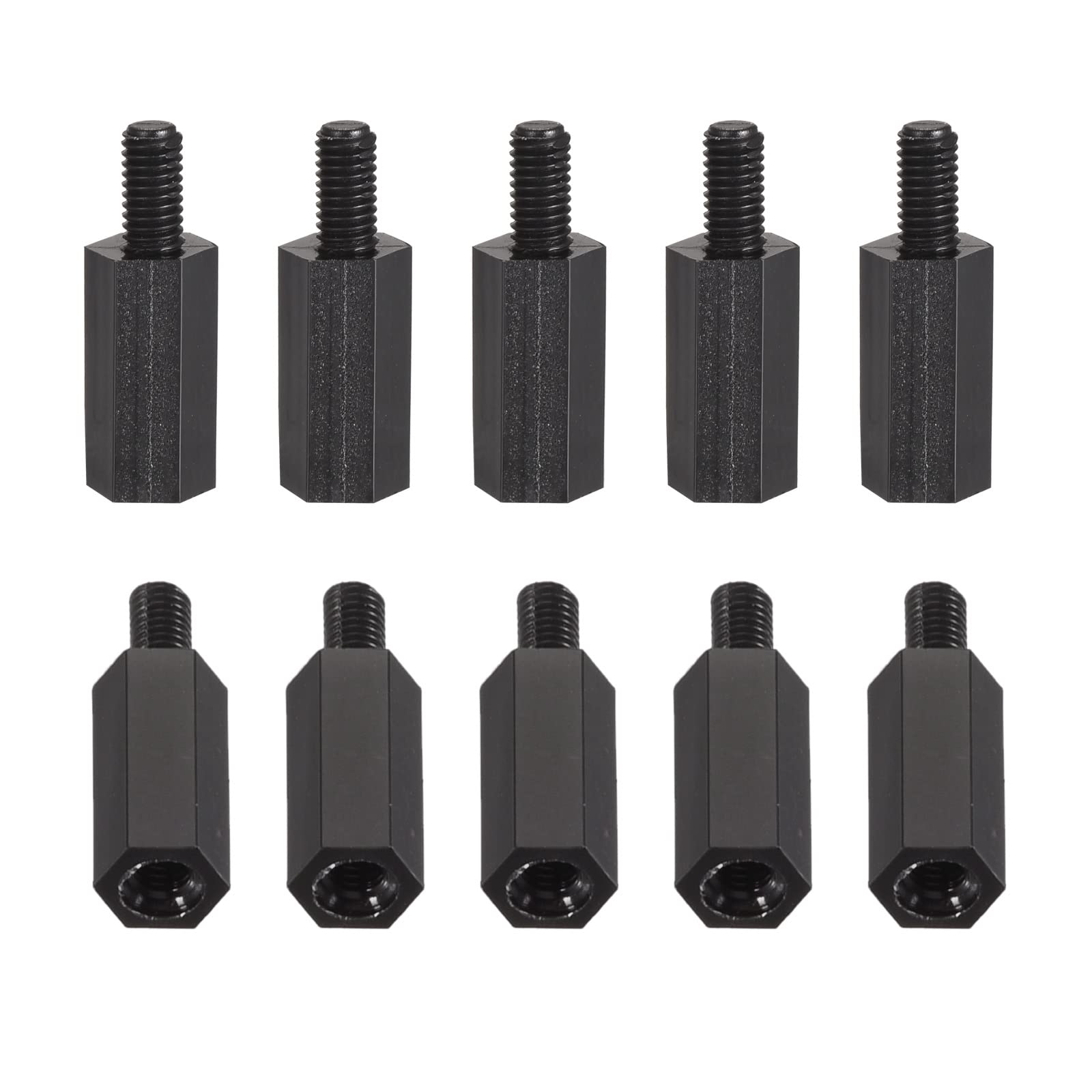 DTGN M3x12x6mm(DxHLxML) - Nylon Hex Standoff -100Pack- Good for Electronic Machine - Male to Female Spacer Screw Nuts - Black