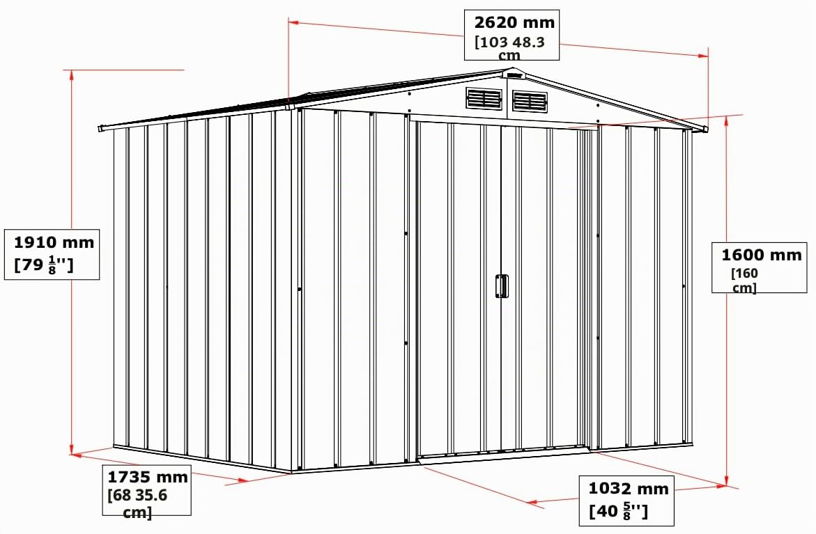 Duramax - caseta cobertizo jardín - ECO ALTEA 8X6 - Metal - color gris antracita - 2.62 x 1.82 x 1.91 metros