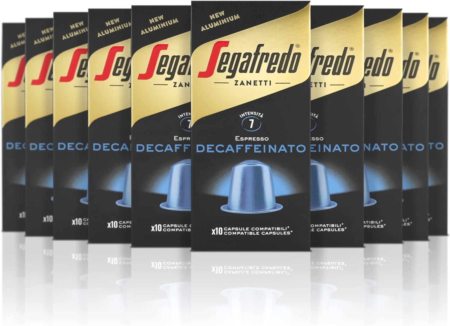 Segafredo Zanetti - 100 Nespresso® * Compatible Capsules, Aluminum Line, Decaffeinated with Natural Method - 10 Boxes of 10 Capsules