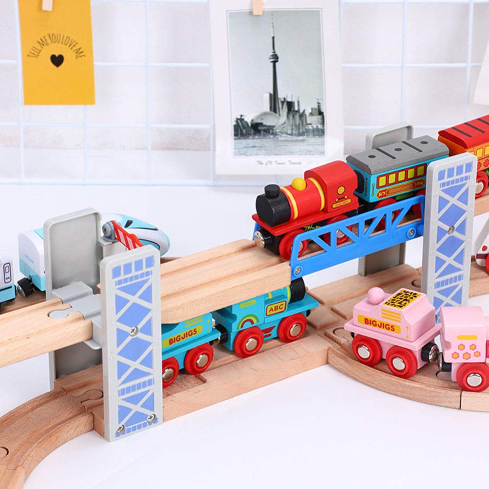 jojofuny 1 Juego de Puente de Tren de Madera Puente de Ferrocarril de Madera para Vía de Ferrocarril Paso Elevado de 2 Niveles Compatible con Todas Las Vías de Ferrocarril