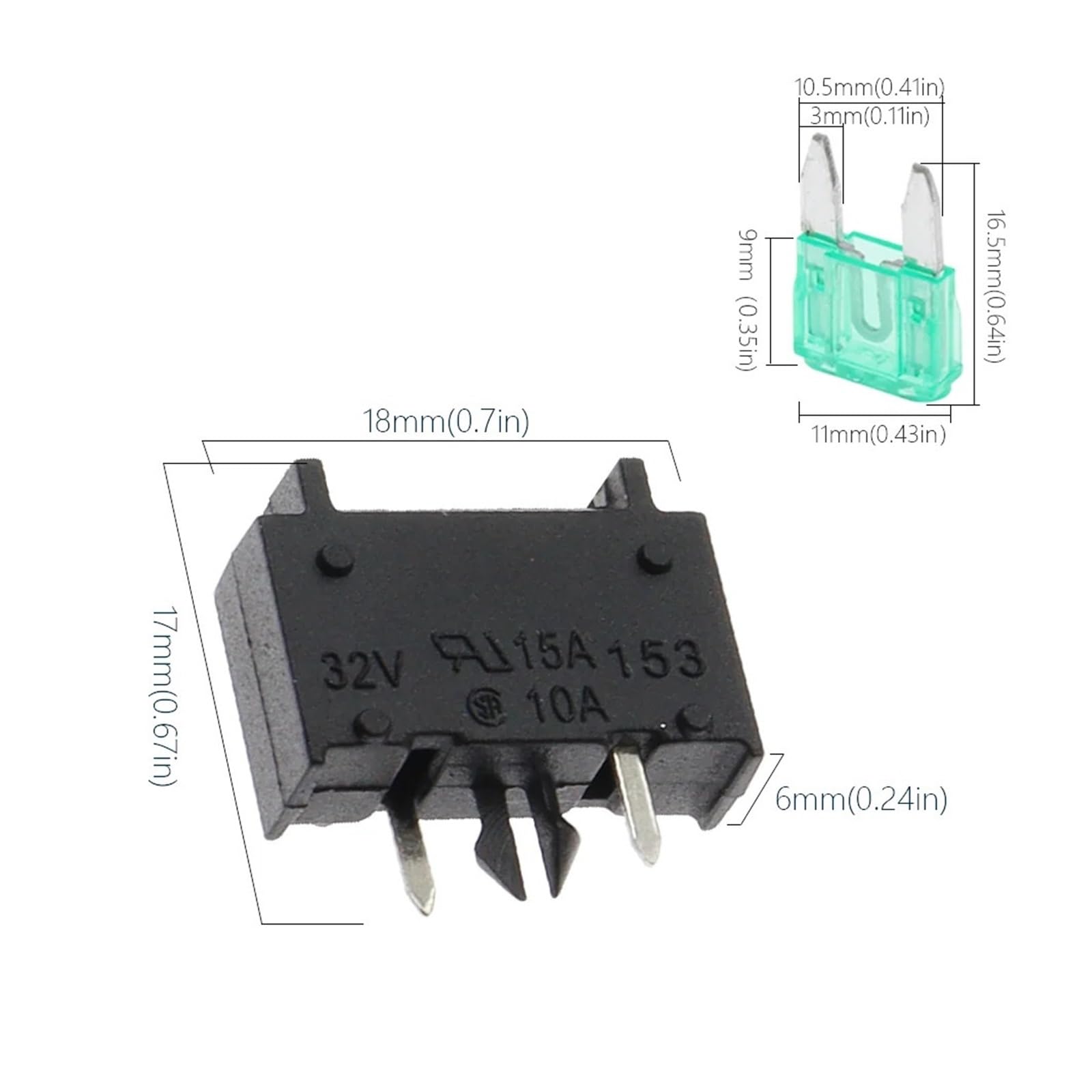 Paquete de 5 portafusibles automotrices pequeños 15A 32V montaje en Panel PCB resistente a altas temperaturas Mini portafusibles de cuchilla (Size : 10A)