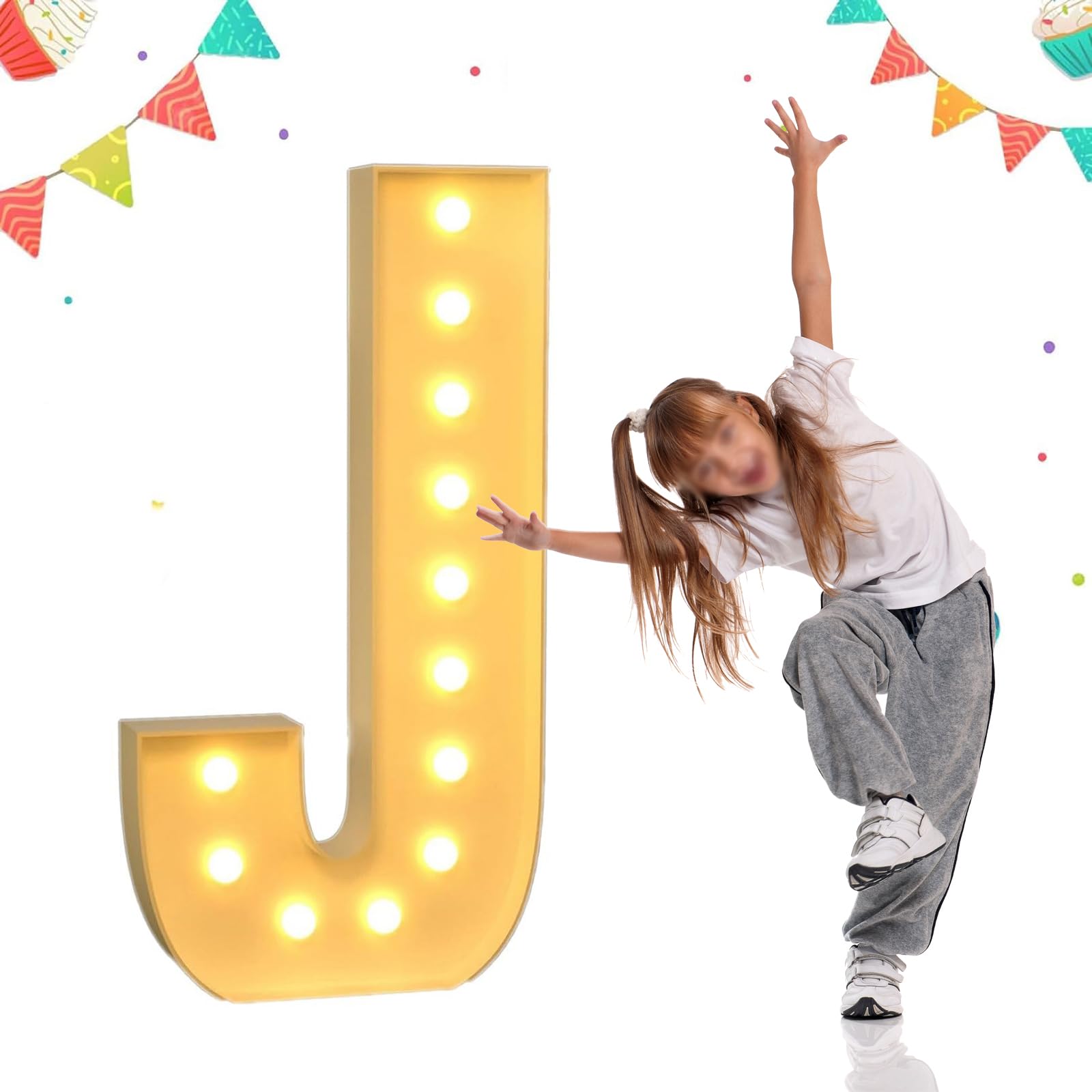 Chiffre lumineux J 100cm mosaïque géante en mousse premium pour réception