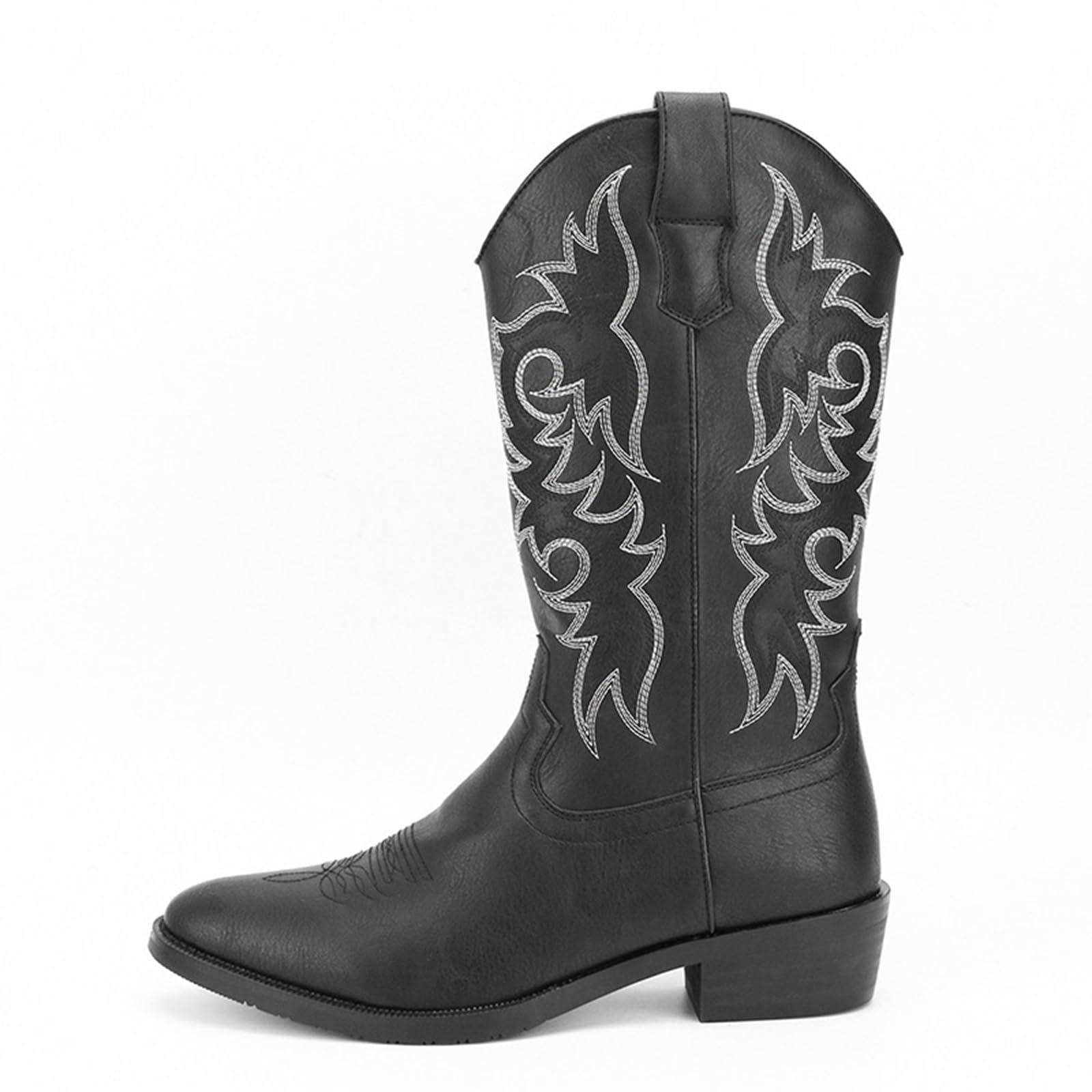Stivali da Cowboy Classici da Uomo Slip-On con Ricamo Stivali da Lavoro Country di Media Altezza