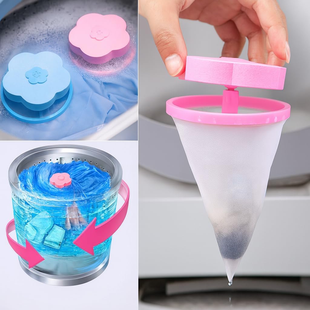 Kit com 2 Filtros Coletor de Pelos e Fiapos Reutilizável para Máquina de Lavar
