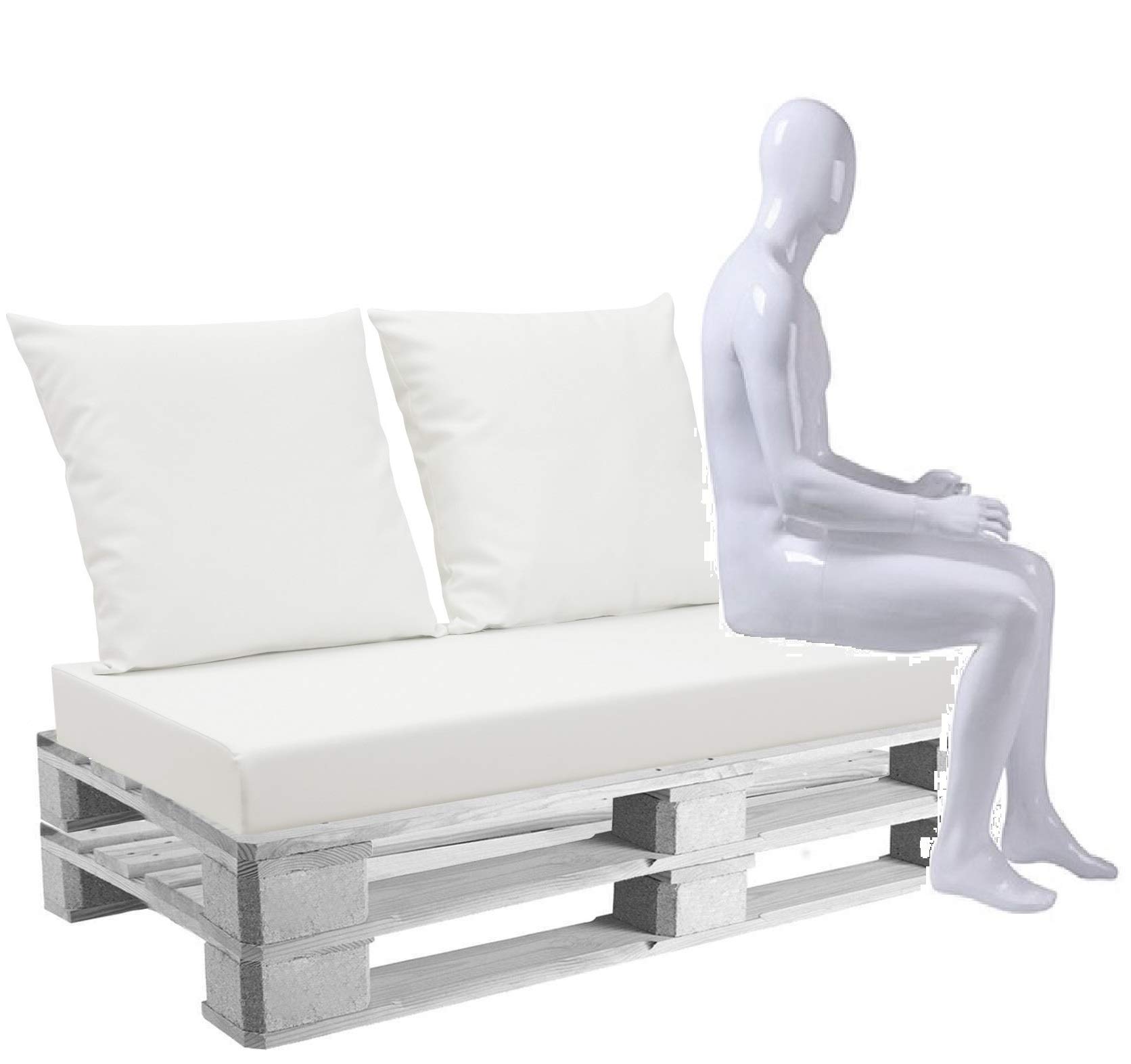 Set Cuscini Belem Ecopelle Blu Mis.120x60 sp.11 cm+ schienali 60x60 pz.02 Esterno/Interno arredo Pallet da Giardino Divanetto per bancale Cuscini Interno Poliuretano Tessuto Lavabile Sfoderabile