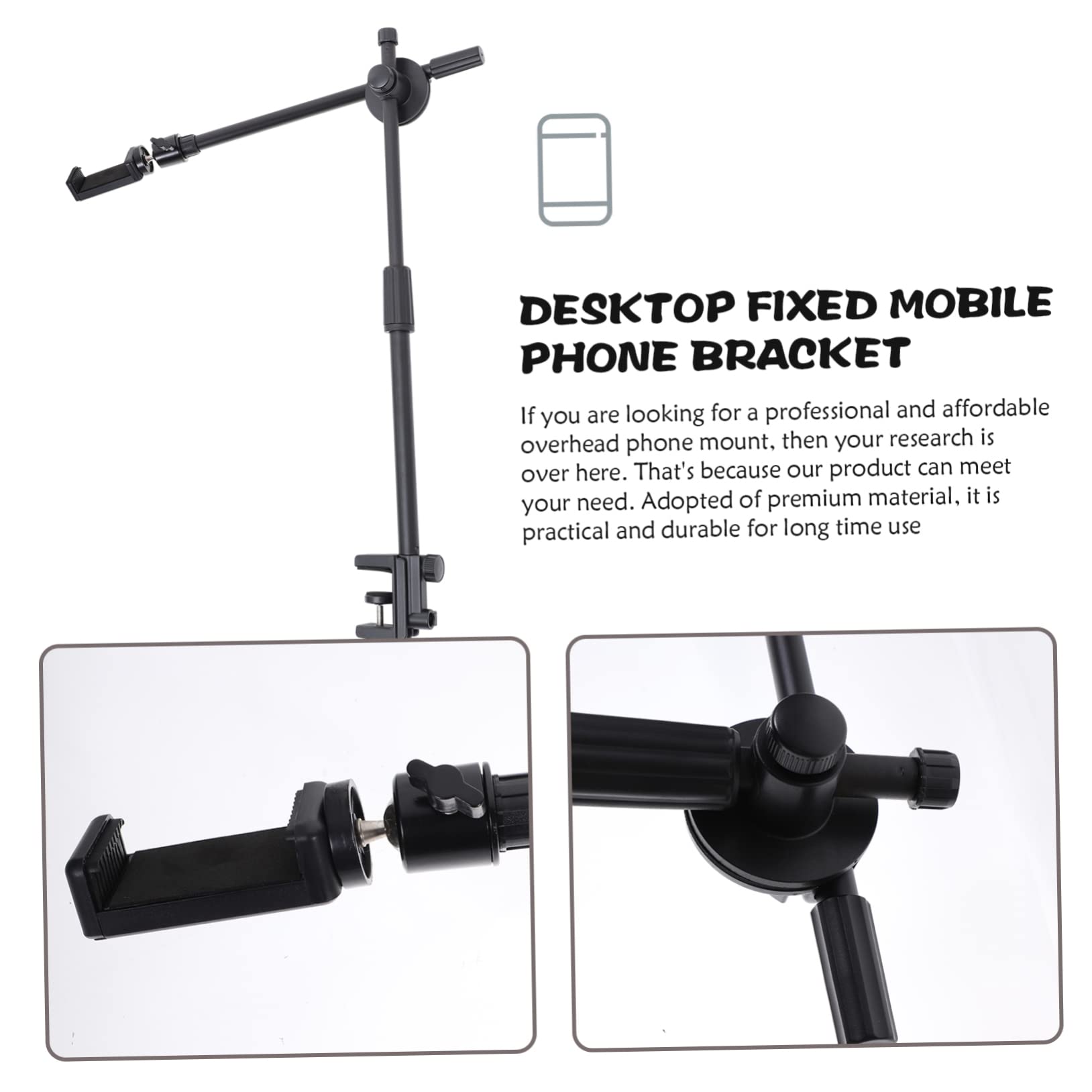 POPETPOP Soporte para Teléfono Móvil de Escritorio y Cabecero, Brazo Flexible Articulado 360°, Ajustable, Negro, para Grabación de Vídeo