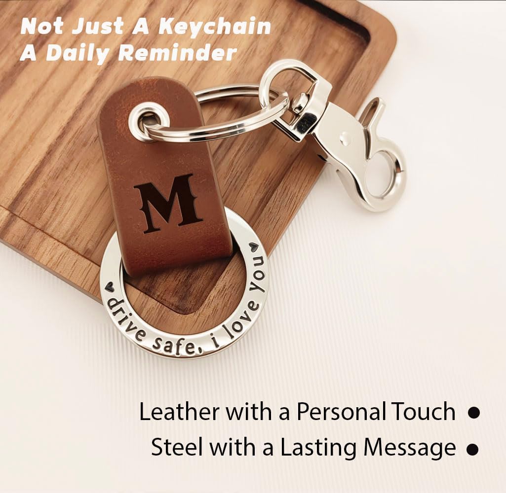 Custom Engraved Leather Keychain, Personalized Initial Key Ring for Him, Stainless Steel Couple Gift for Men & Women - Image 2