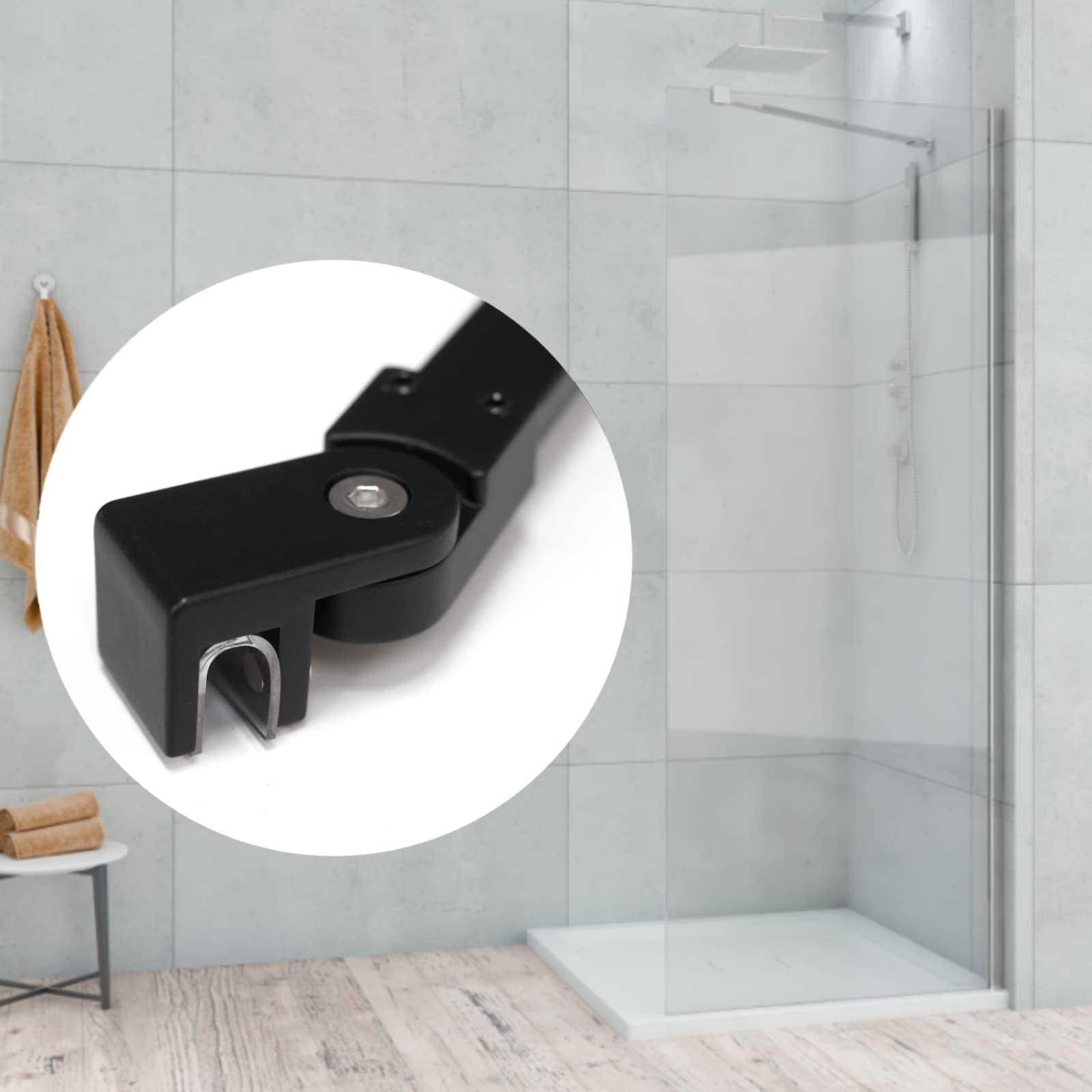 Asta di stabilizzazione per doccia, spessore del vetro, 6 mm, 8 mm, 10 mm, con giunto girevole a 180°, asta di stabilizzazione, 70 cm, girevole in acciaio inox, rettangolare, nero opaco