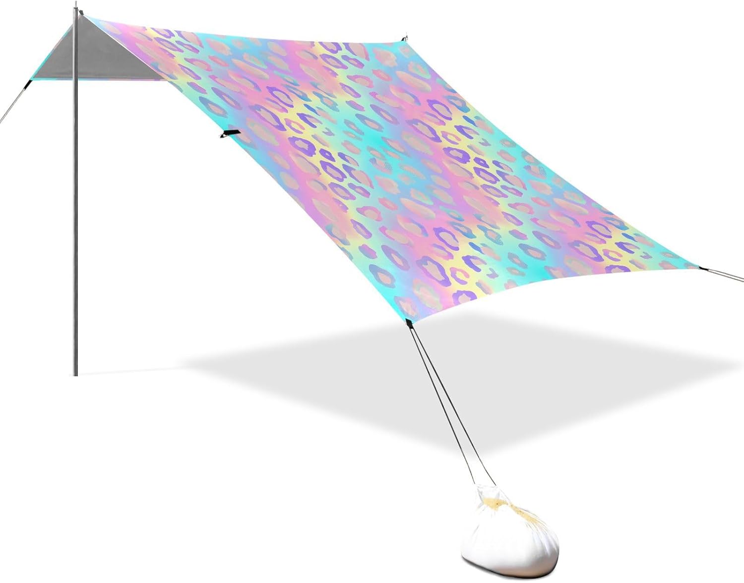 ALAZA Leopard Cheetah Print Rainbow Gradient Beach Tent Sun Shelter UPF50+ Protection Beach Shade Canopy w/ 4 Sandbags for Outdoor Camping, Fishing, Backyard Fun, Picnic, 10x9 ft