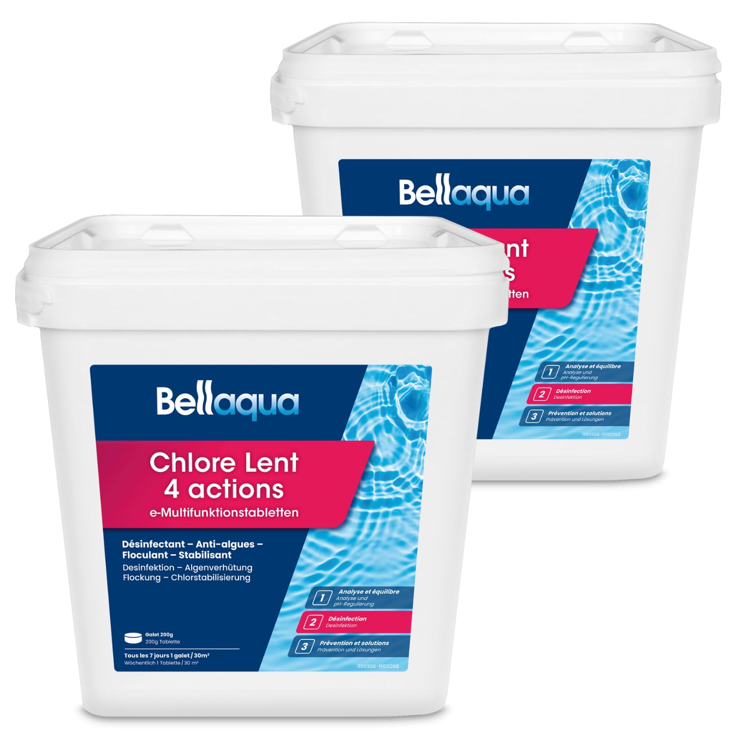 BELLAQUA Chlore Lent Multifonction Piscine 2 x 5kg Galet Traitement Complet