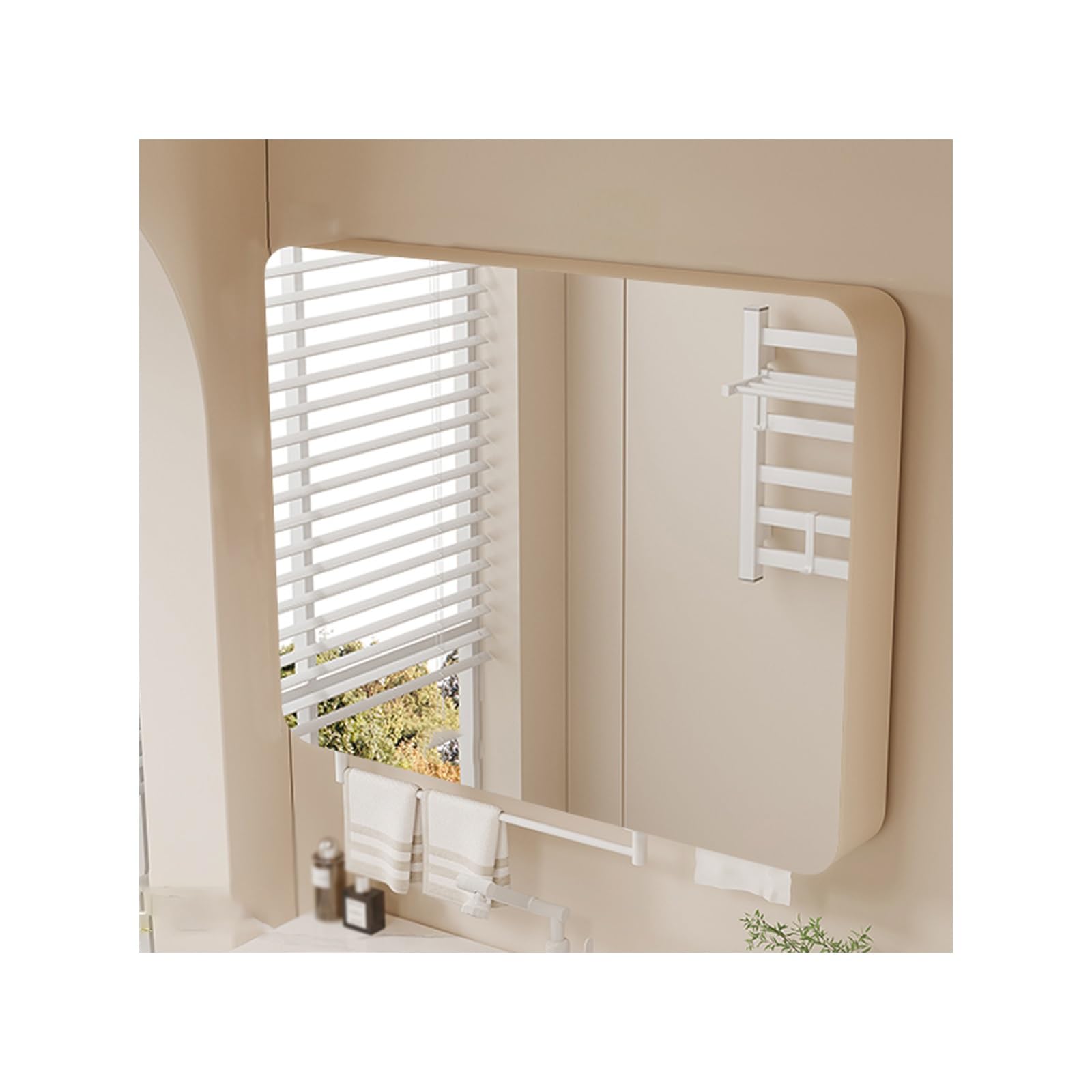 BKSXSOP Wall-Mounted Mirror Cabinet with Light, Waterproof Multi-Layer Storage for Bathroom, Ideal Toiletries and Medications (Latte, 80cm/31.4in)