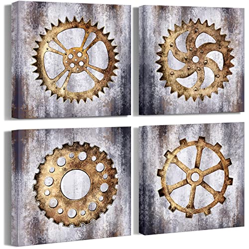 AtGoWac Steampunk Painting Mechanical Canvas Wall Art Rustic Gear Wheel Bar Art Framed Gallery Wrap Living Room Workshop Decor 12"x12"x4 Panels steampunk buy now online AtGoWac Steampunk Painting Mechanical Canvas Wall Art Rustic Gear Wheel Bar Art Framed Gallery Wrap Living Room Workshop Decor 12"x12"x4 Panels steampunk buy now online