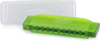 Classic Cantabile FBH-10 GN FunKids Armónica Blues - Harmónica de boca para niños en Do mayor - Harmonica 10 agujeros de plástico con estuche - Color verde