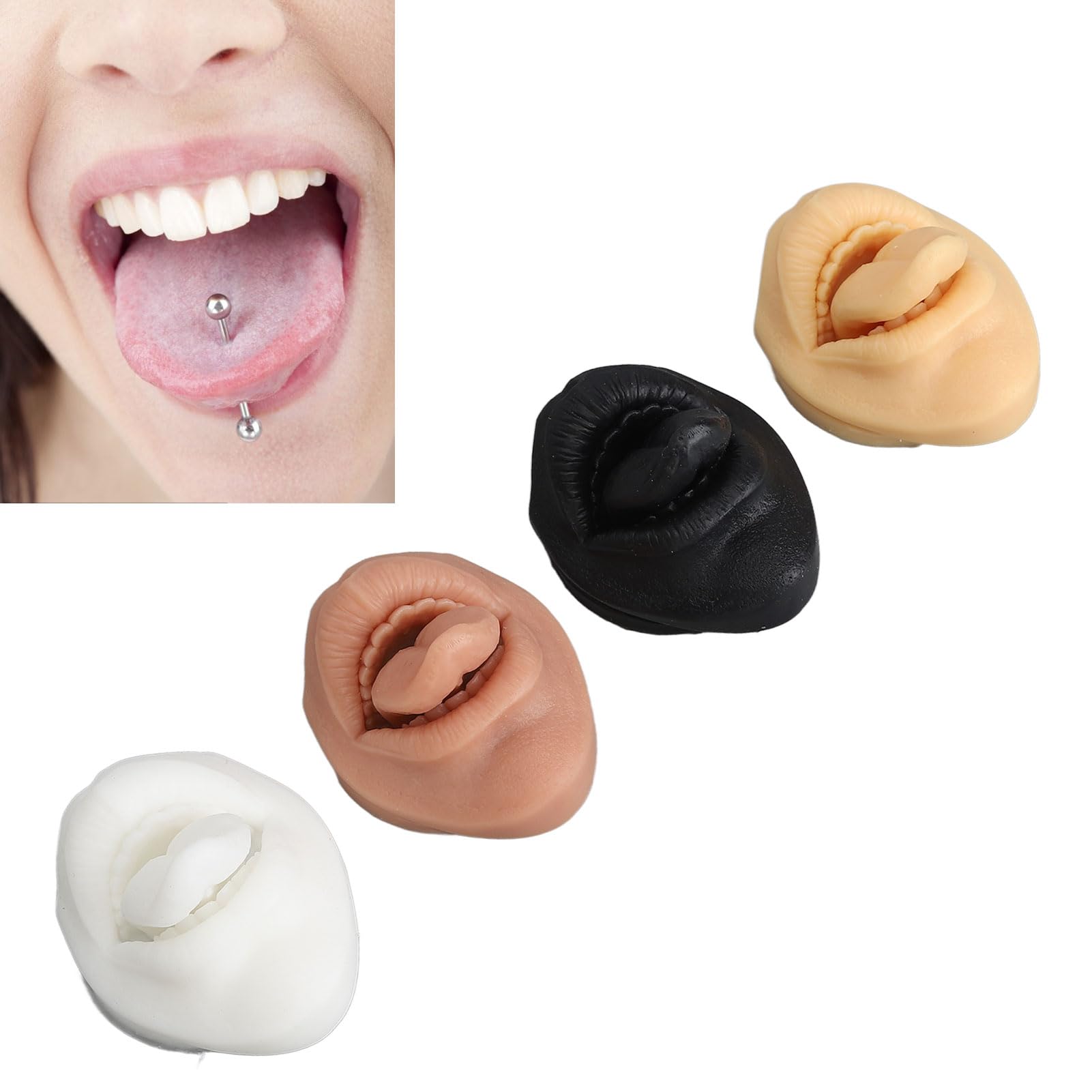 Silikonowy Model Języka, 4 Sztuki ze Statywem do Ćwiczeń Piercingu