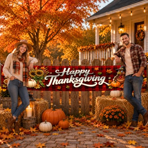 Image of Nuxovilar Happy Thanksgiving Banner,118.1 inchx19.68 inch Polyester