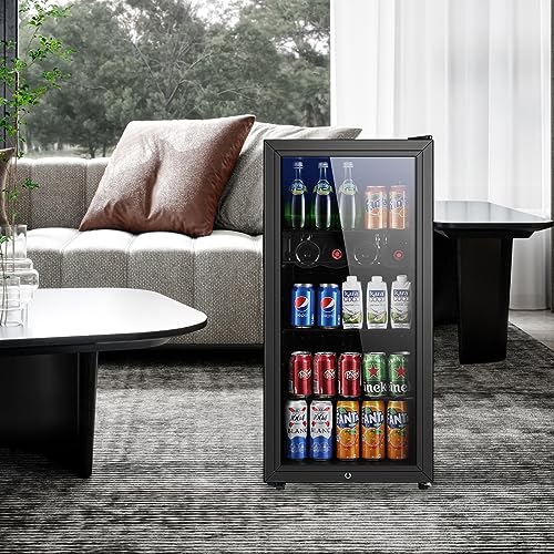 Image of Saeoola Beverage Refrigerator, 4.5 Cu.ft Mini Fridge with Double Glass Door, Cooler for Soda, Beer or Wine for Home, Office or Bar with Adjustable Removable Shelves (Black)