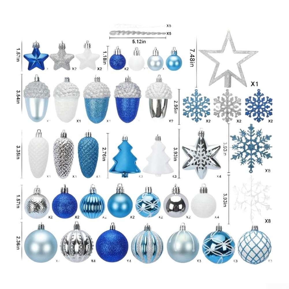 HpLive 78/108 Stück Weihnachtskugeln Set Christbaumschmuck Weihnachtsbaum Dekoration Kugeln Baumschmuck Rot Blau Weihnachtsdekoration(108 PCS)