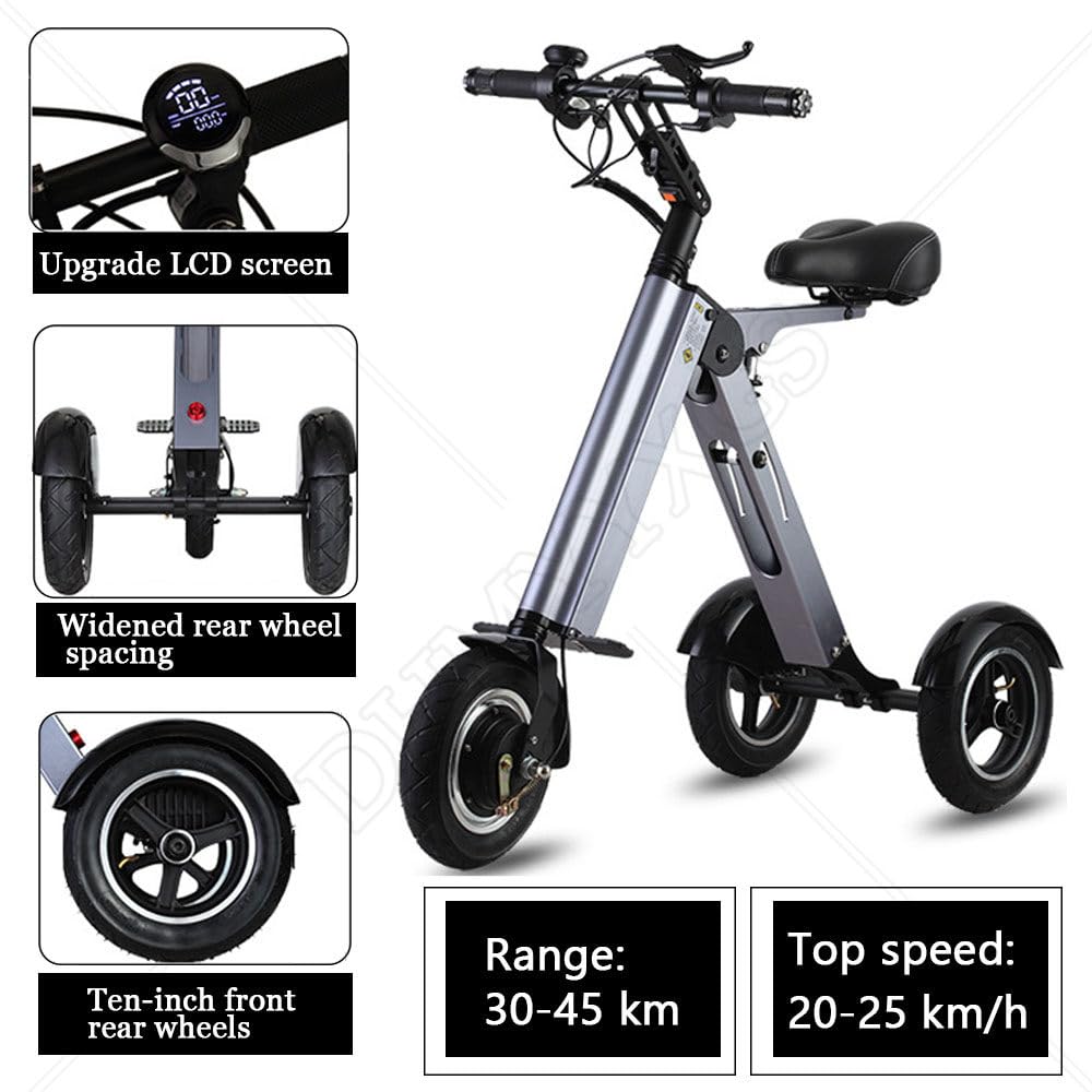 Triciclo eléctrico, scooter de movilidad plegable con asiento, ajuste de 3 velocidades, pantalla LED, neumáticos de 10 pulgadas, batería de 36 V 10 AH, ideal para personas mayores de uso diario