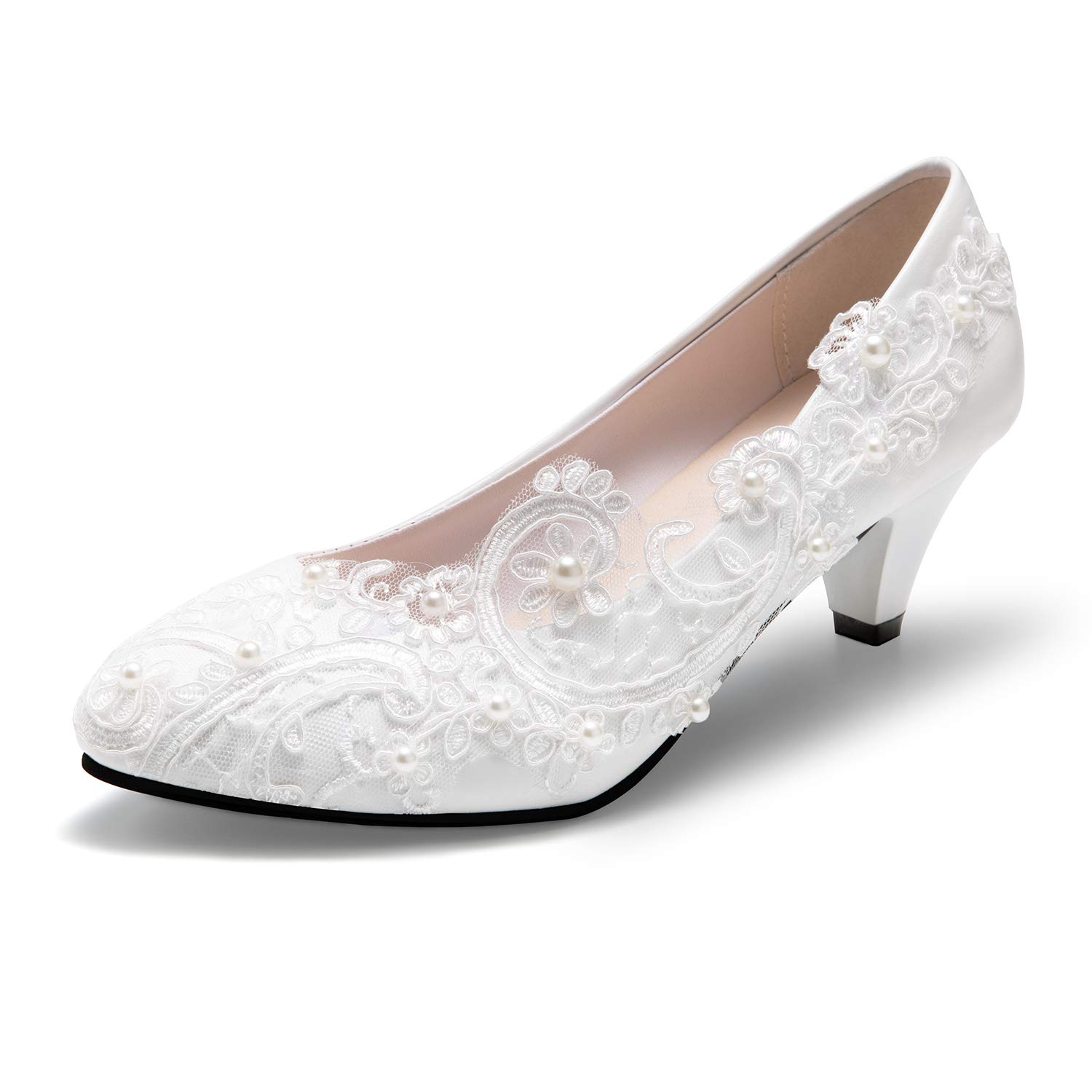 Buy Bridal Wedding Shoes Closed Toe Dress Pumps Stiletto Heel with St Lace  Online at desertcartEcuador