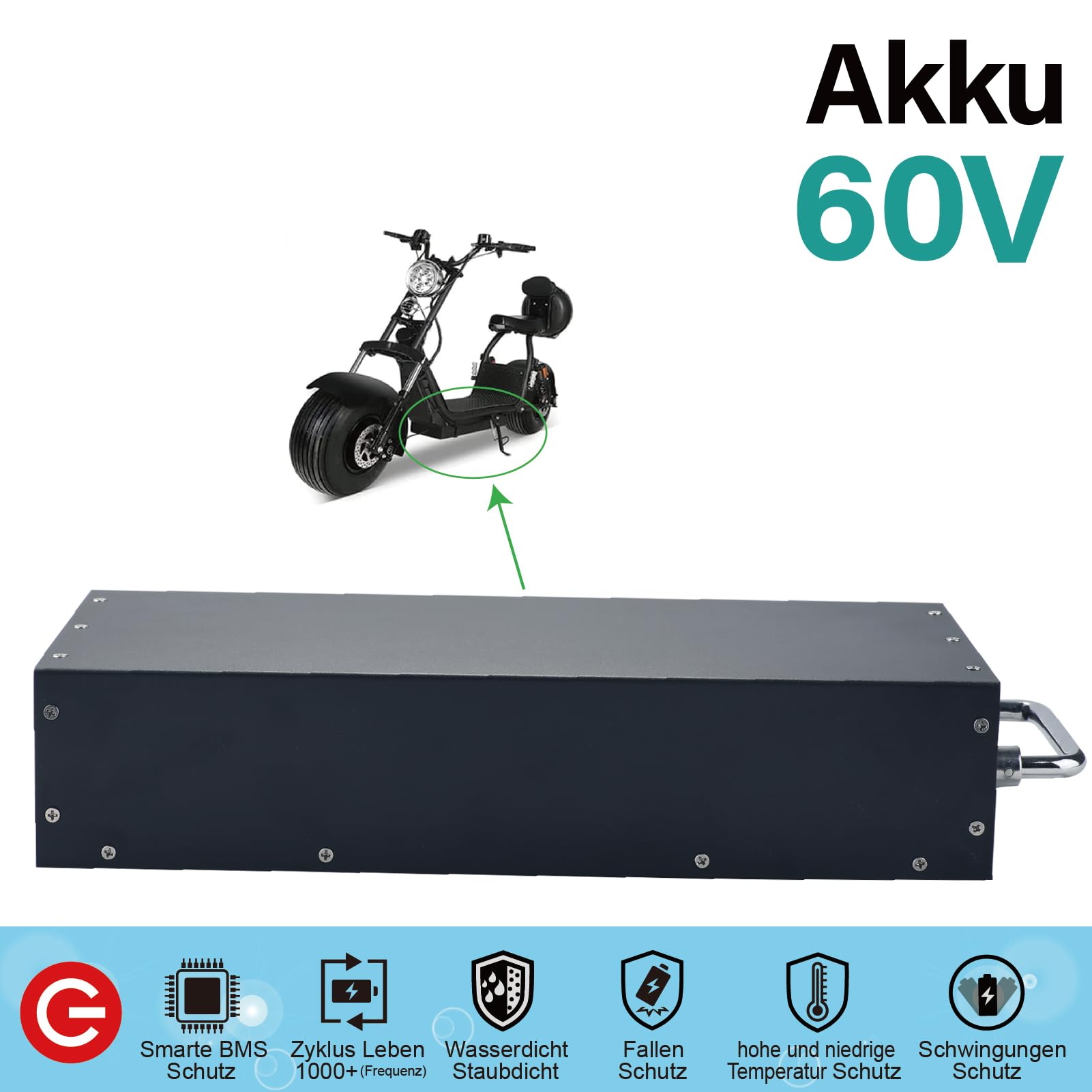 Batería de Ion de Litio 60V 20Ah para Patinete y Bicicleta eléctrica con Cargador(60V 20Ah)