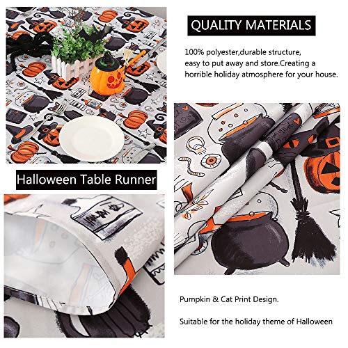 SoarDream Halloween Decoration Printed Table Runner 2 Pack 13x84 Inches Pumpkins Table Runner with Cat and Jack O\' Lantern Waterproof Table Runner