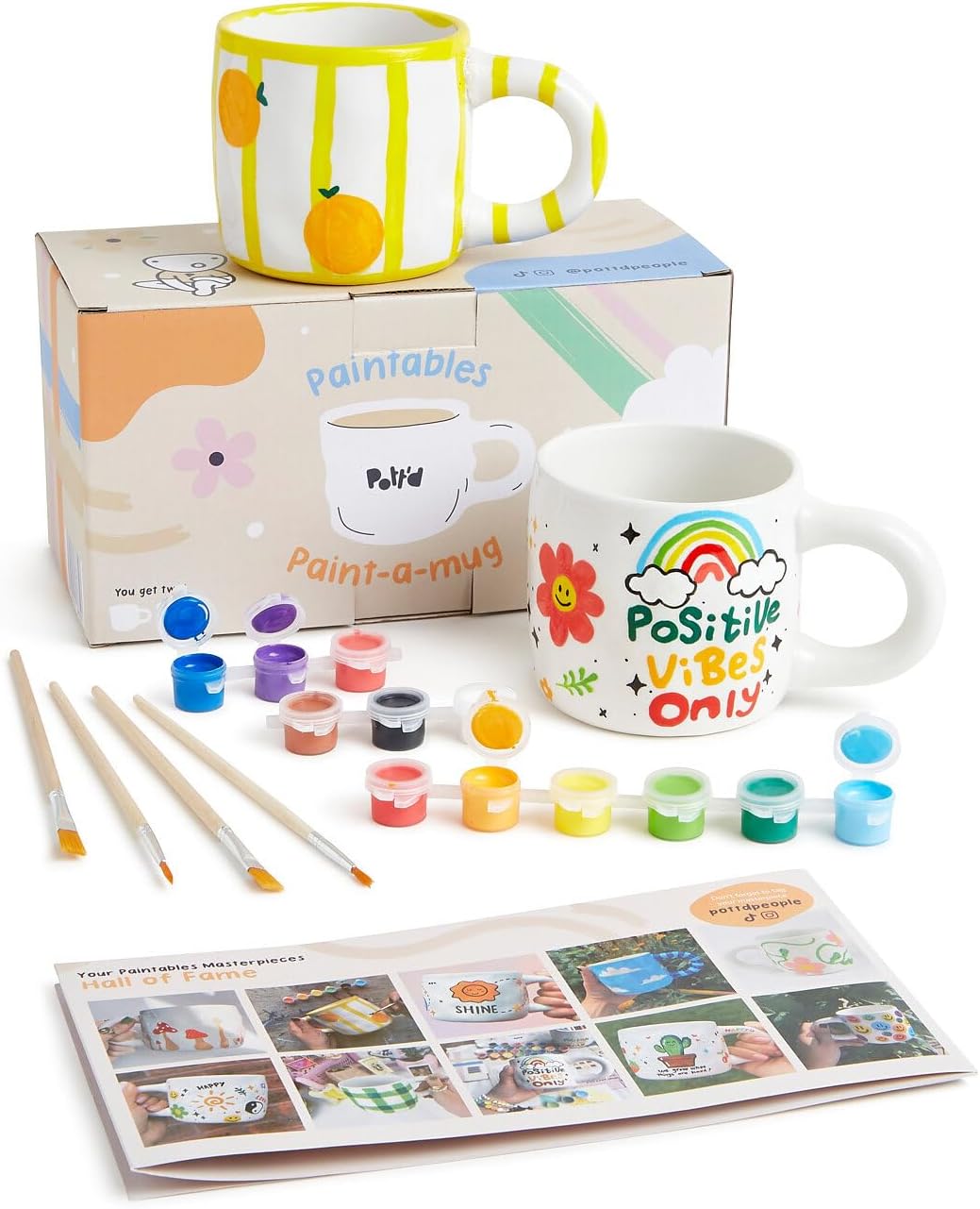 Pott'd Paintables Paint-a-Mug Kit Single or Double Pottery Painting Kit for Adults Ceramic Painting Kit Includes Mugs, Paints, Brushes and Painting Inspiration Guide