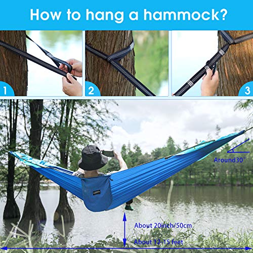 G4Free Large Camping Hammock With Mosquito Net 2 Person Pop-Up Parachute Lightweight Hanging Hammocks Tree Straps Swing Hammock Bed For Outdoor Backpacking Backyard Hiking (Blue/Light Blue) #TOP3