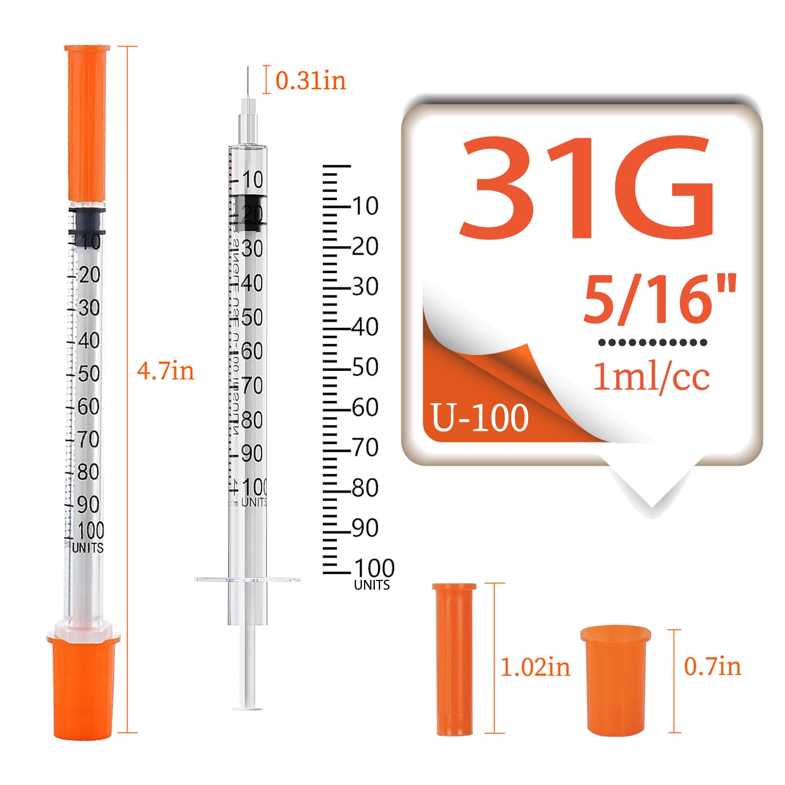 1ML Syringe with 31G 5/16" (8MM) Needle 100PACK, Lab Supplies, Individually Packaged (1CC 31G 5/16"-100PACK) — Amazon image 3