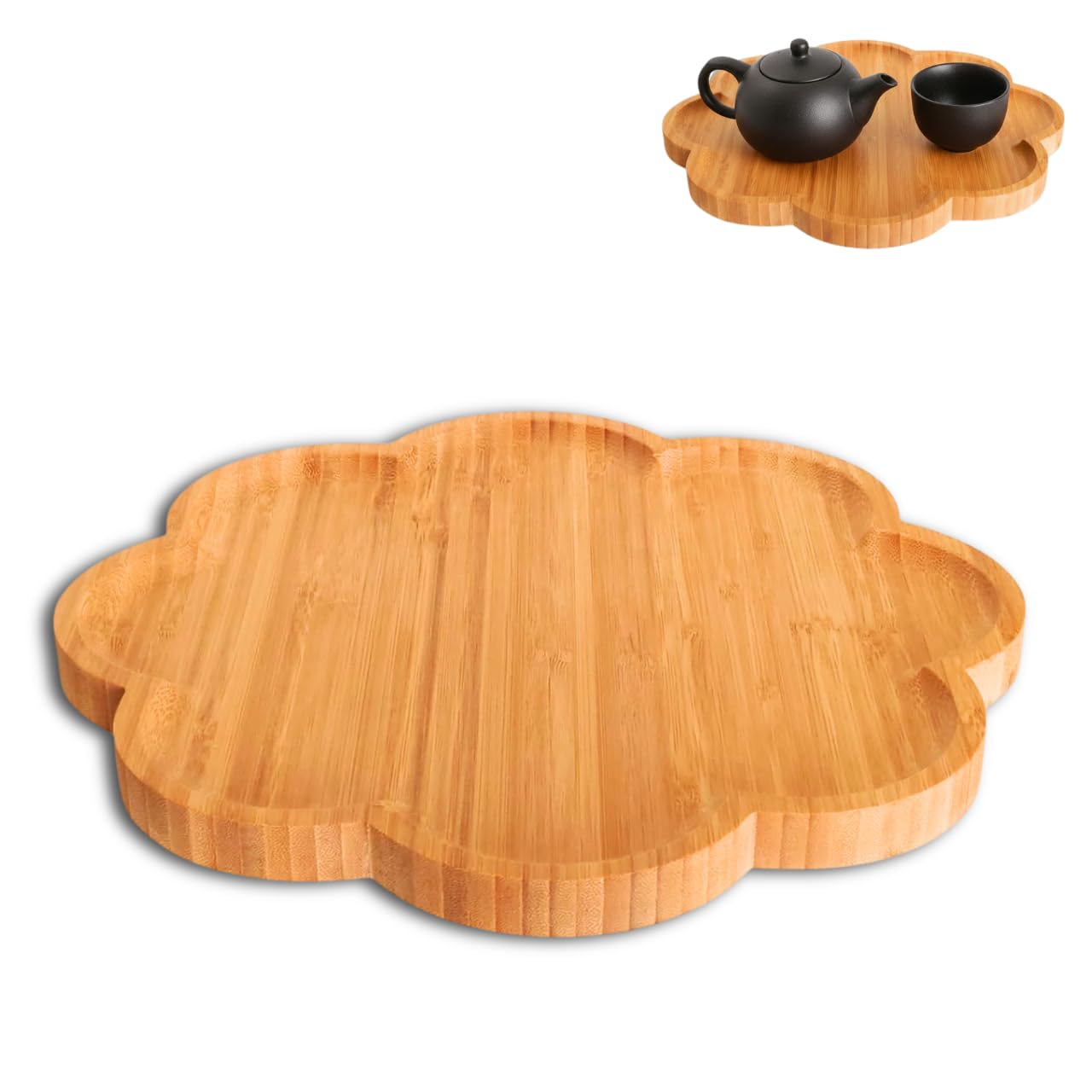 UME-STAR Natural Bamboo Flower Petal Serving Tray 11in Obon Cafe Style