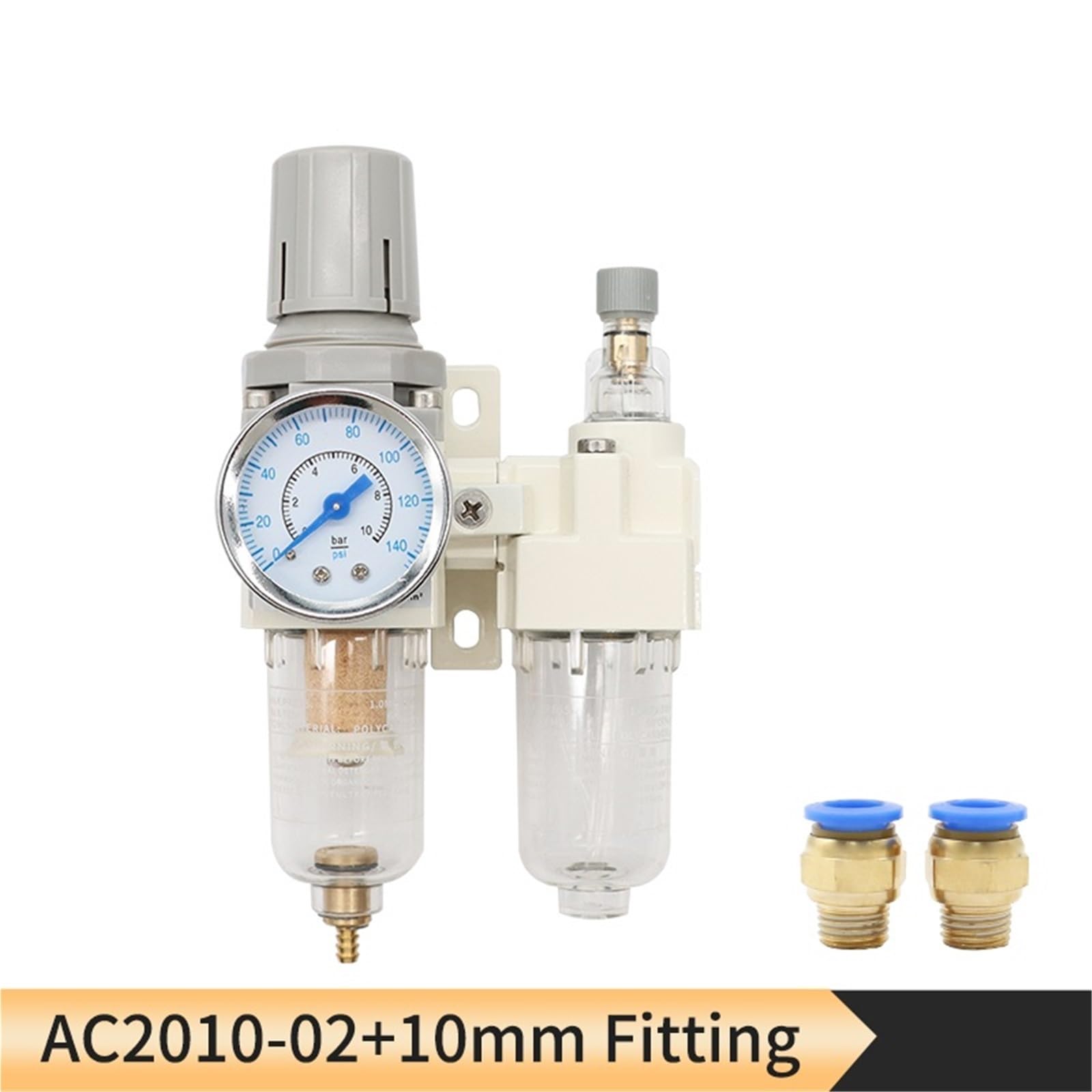 Filtro de aire for compresor, regulador de presión, trampa, separador de agua y aceite neumático, bomba de drenaje manual, suministro AC2010-02 (1 unidad)(AC2010-02 PC10-02)